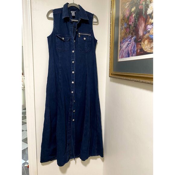 Jones New York Dresses & Skirts - Vintage 90s Jones New York Sleeveless Long Maxi Button Down Jean Dress - M